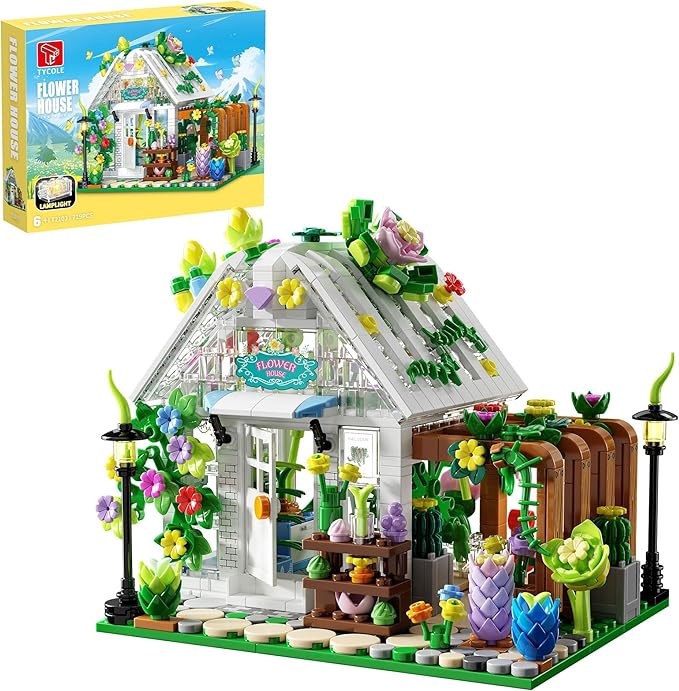 TYCOLE Flower House Building Set with Lights, Garden House Building Toy Kits Compatible with Trend, Creative Greenhouse Pl...