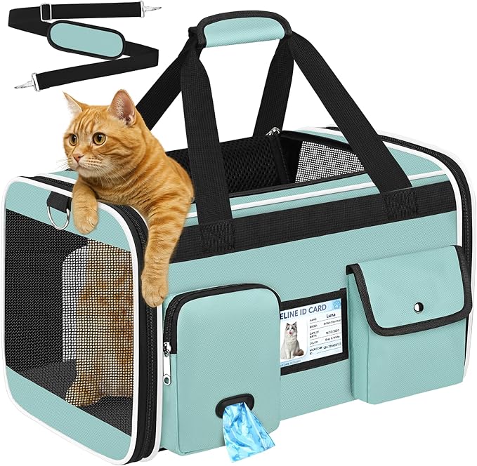 HUANLANG Soft-Sided Cat Carrier Airline Approved,Dog Carriers for Small Dogs Medium Cats,Pet Travel Carrier Up to 15 Lbs,C...