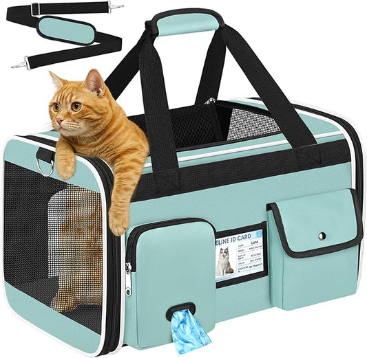 HUANLANG Soft-Sided Cat Carrier Airline Approved,Dog Carriers for Small Dogs Medium Cats,Pet Travel Carrier Up to 15 Lbs,C...