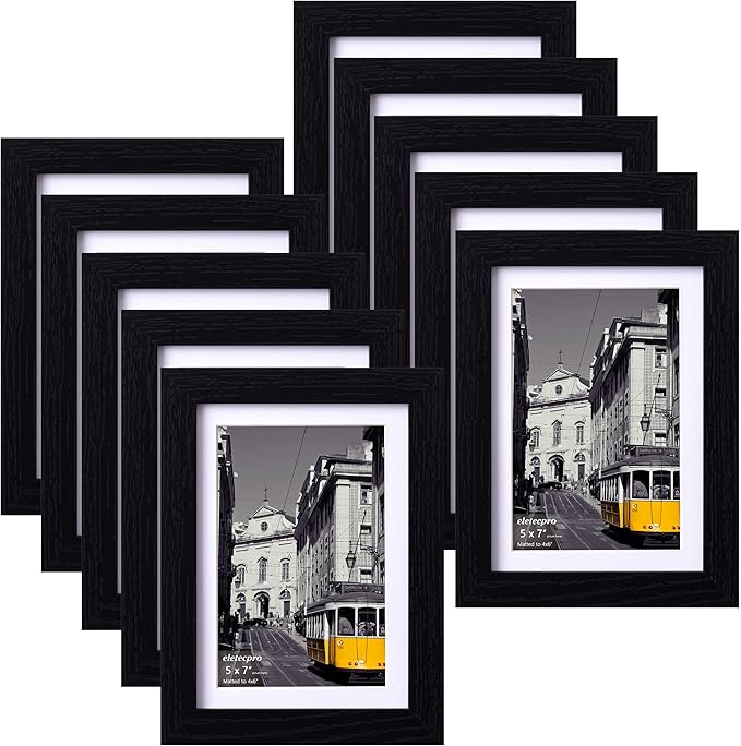 eletecpro 5x7 Picture Frames Set of 10 with Clear Acrylic Cover, Tabletop Decor, Displays 4x6 Photos with Mat or 5x7 Witho...