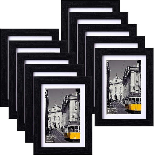 eletecpro 5x7 Picture Frames Set of 10 with Clear Acrylic Cover, Tabletop Decor, Displays 4x6 Photos with Mat or 5x7 Witho...
