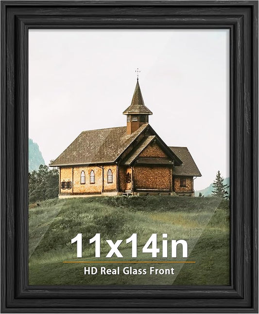 PEALSN 11x14 Picture Frame with Real Glass Front and Black Backboard, Wall Gallery Photo Frames for Wall Mounting or Table...