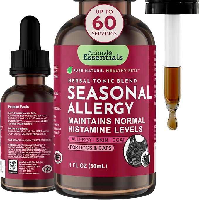 Animal Essentials Seasonal Allergy Treatment for Dogs - Liquid Herbal Support for Dogs & Cats, Wellness Supplement for Sen...
