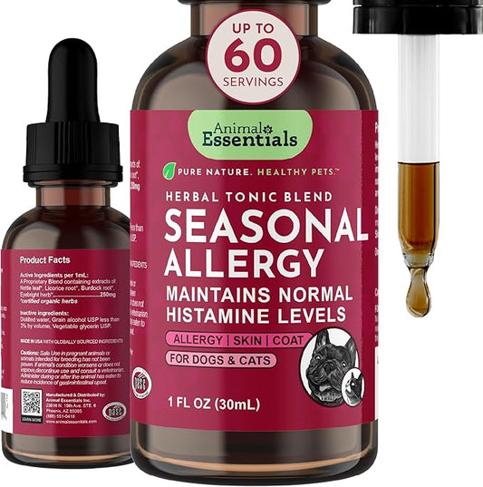 Animal Essentials Seasonal Allergy Treatment for Dogs - Liquid Herbal Support for Dogs & Cats, Wellness Supplement for Sen...