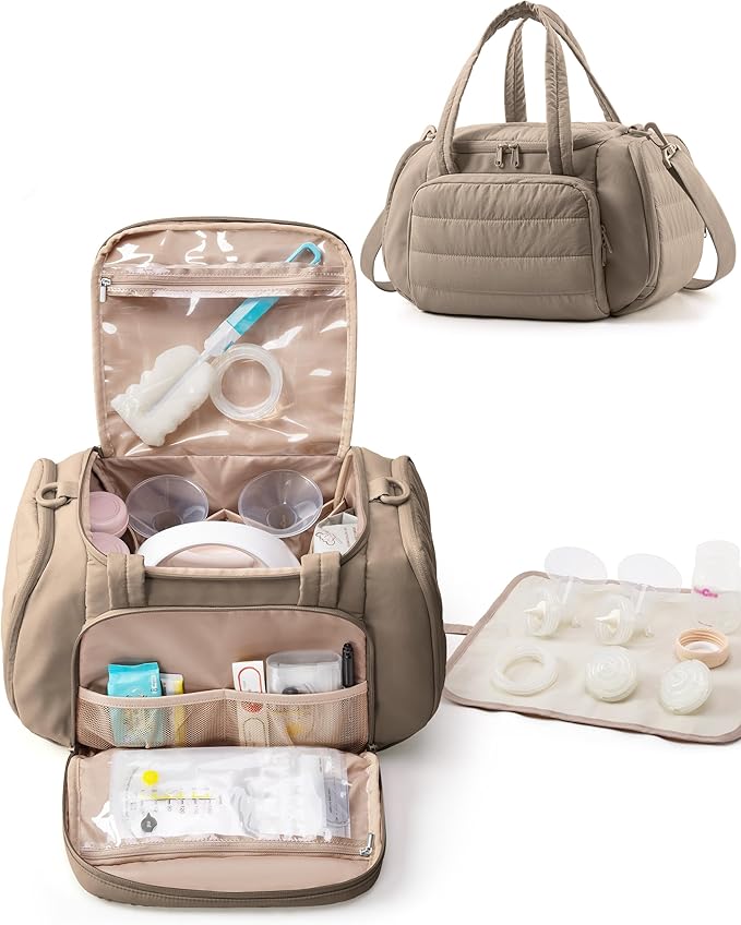Marscamd Quilted Breast Pump Bag Compatible with Spectra S1 and S2, Pumping Bag with Cooler Compartment and a Drying Mat, ...
