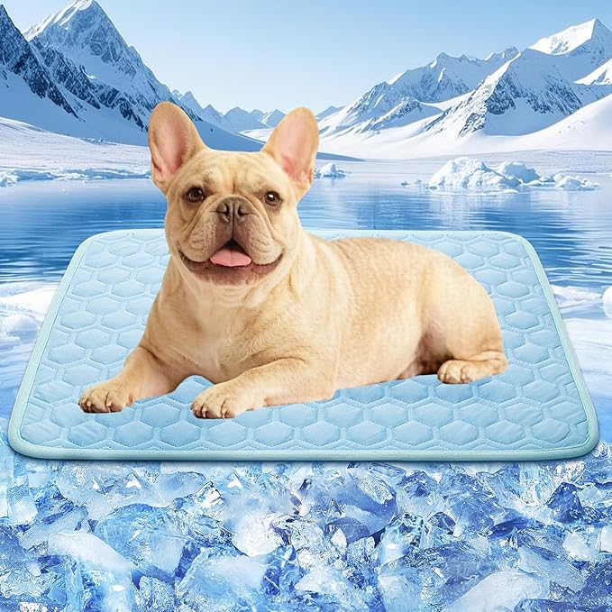 SISROL Cooling Mat for Dogs & Cats, Q-Max>0.5 Arc-Chill Fabric Washable Non-Slip Pet Cooling Pad, Thickened Portable Cooli...