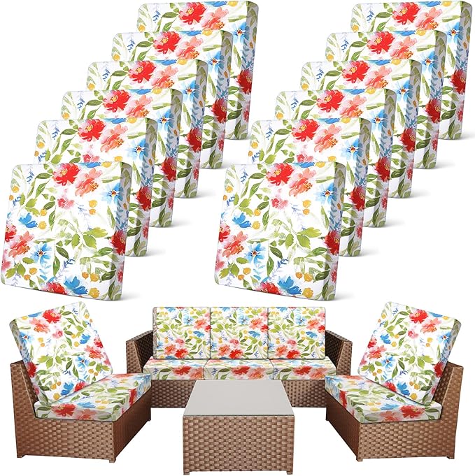 Newwiee 12 Pcs Patio Cushion Covers Outdoor Stretch Sofa Couch Cover Replacement Couch Slipcover Sofa Seat Chair Porch Pat...