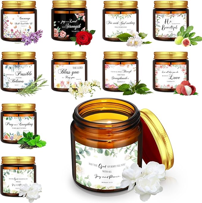 MTLEE 10 Jars Christian Religious Scented Candles 3.5oz Stress Relief Aromatherapy Gifts Natural Soy Decorative Long Lasti...