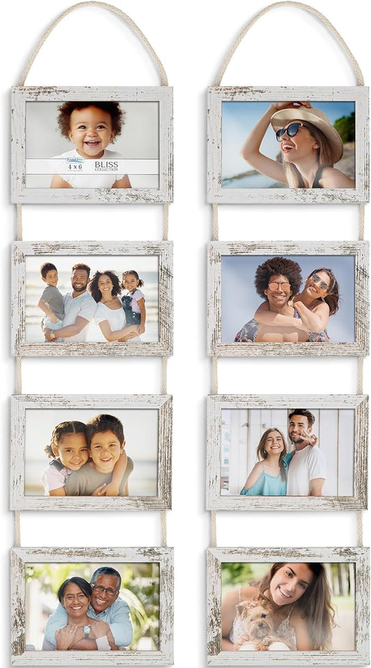 Icona Bay - 4x6 Wall Hanging Picture Frames Collage with 8 Openings - Distressed White, 2 Pack - Casual Style Engineered W...