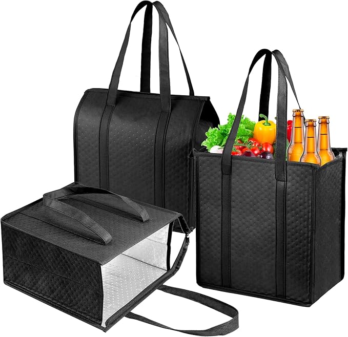 YZiCHENQQ Insulated Grocery Bags with Zippered top Frozen Food Shopping Groceries Travel Insulated Tote Cooler Thermal Bags
