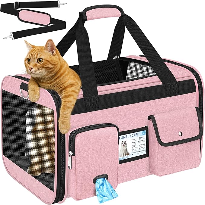 HUANLANG Soft-Sided Cat Carrier Airline Approved,Dog Carriers for Small Dogs Medium Cats,Pet Travel Carrier Up to 20 Lbs,C...