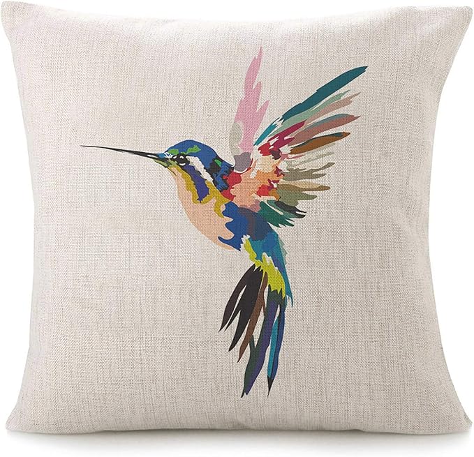 Throw Pillow Covers For Couch Humming Bird Bed Or Sofa Pillows Case Watercolor Fly Abstract Parrot Tropical Beautiful Blue...