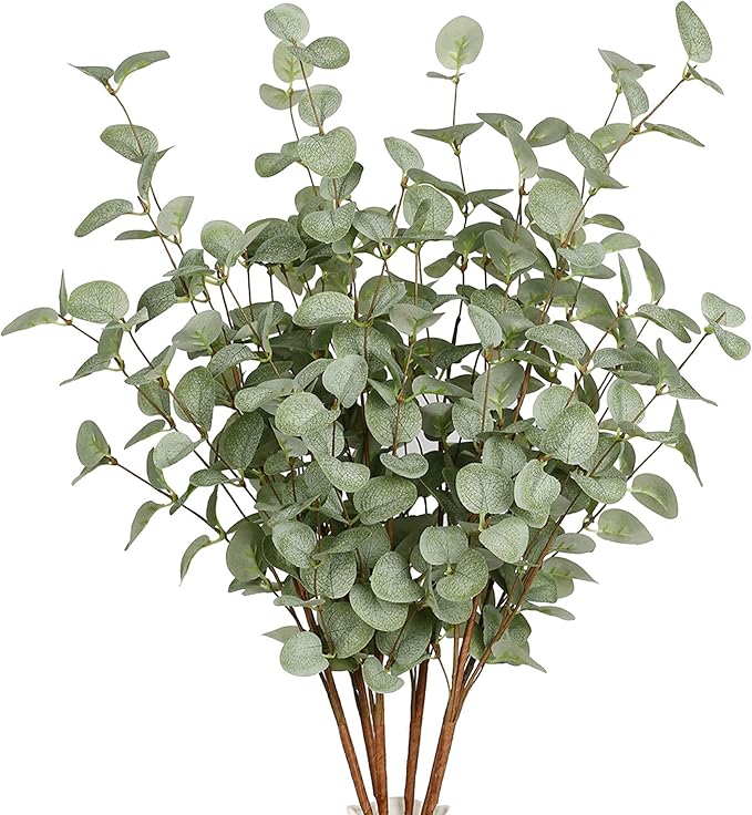 VGIA 6 Pcs 27" Eucalyptus Stems Greenery Stems Eucalyptus Leaf Spray in Green Silk Plastic Plants Floral Artificial Plants...