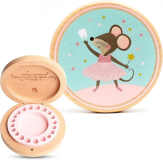 Little Shroomie Baby Tooth Keepsake Box – Wooden Beechwood Tooth Fairy Holder & Memory Capsule for First Tooth, Curl & Umb...