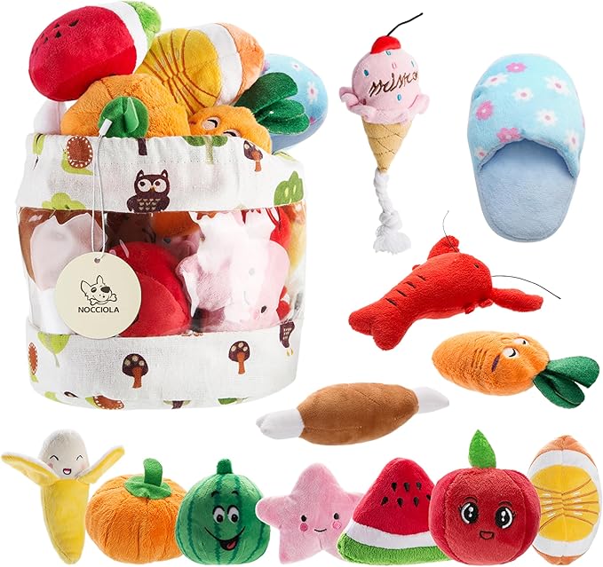 Nocciola Dog Squeaky Toys, Plush Small Dog Toys for Dogs, Stuffed with Squeakers,12 pcs Puppy Toys with a Carrying Bag for...