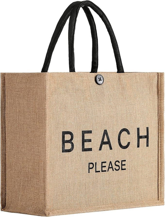 Trifabricy Beach Bag for Women, Woven Straw Beach Tote Bag Waterproof, Weaving Swim Gym Shopping Travel Bags with Button