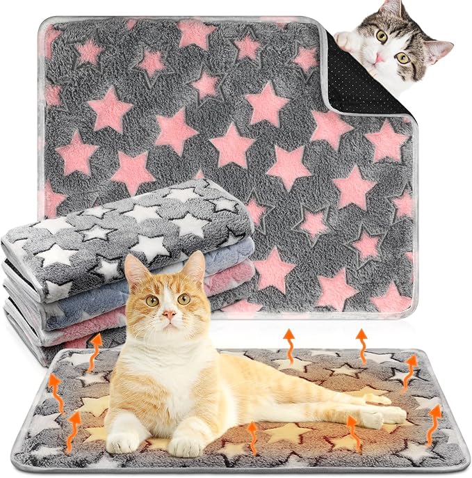 Clysee 4 Pack Self Heating Cat Bed Cat Self Warming Pad with Removable Cover Extra Warm Thermal Pet Pad Washable Pet Crate...