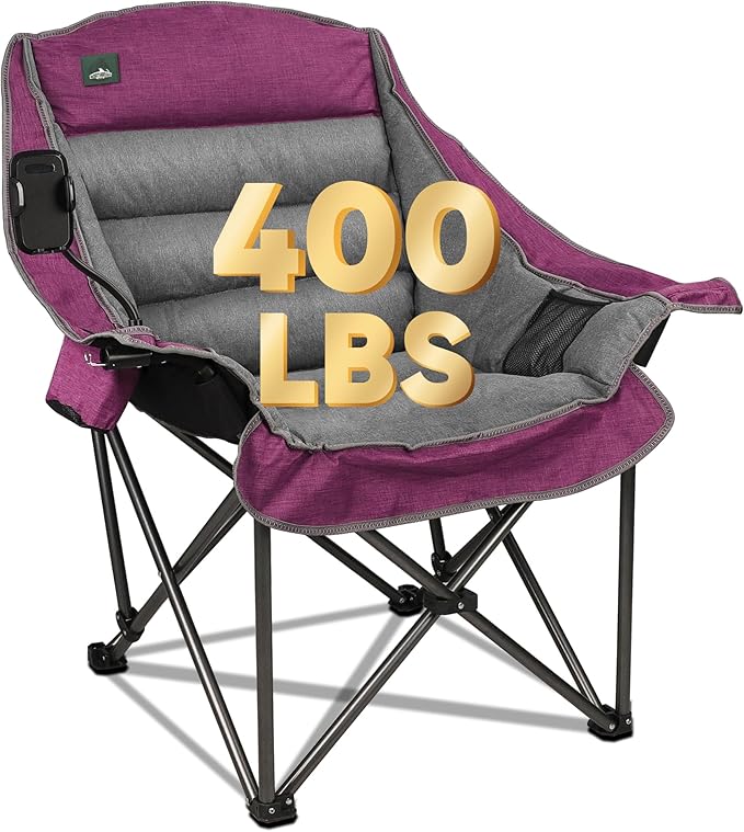 Northroad Oversized XL Padded Camping Chair w/Cell Phone Holder, Large Camp Lounge Chair, Foldable Lawn Chair w/Cup Holde...