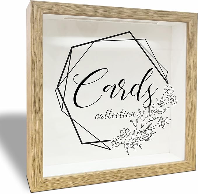 8" x 8" Card Collector Box Photo Frame - Minimalist Floral Pattern Keepsake - Memory Box for Displaying and Collecting Gre...
