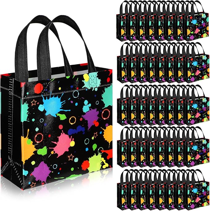 Sweetude 40 Pcs Glow in the Dark Gift Bags Glow Party Gift Treat Bag with Handles Non Woven Goodie Bags for Party