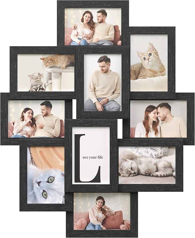 SONGMICS 4x6 Collage Picture Frames, 10-Pack Photo Collage Frame for Wall Decor, Glass Front, Assembly Required, Ink Black...