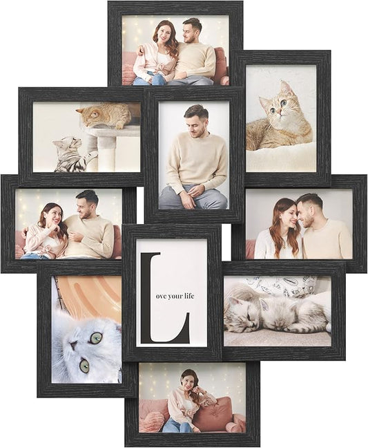 SONGMICS 4x6 Collage Picture Frames, 10-Pack Photo Collage Frame for Wall Decor, Glass Front, Assembly Required, Ink Black...