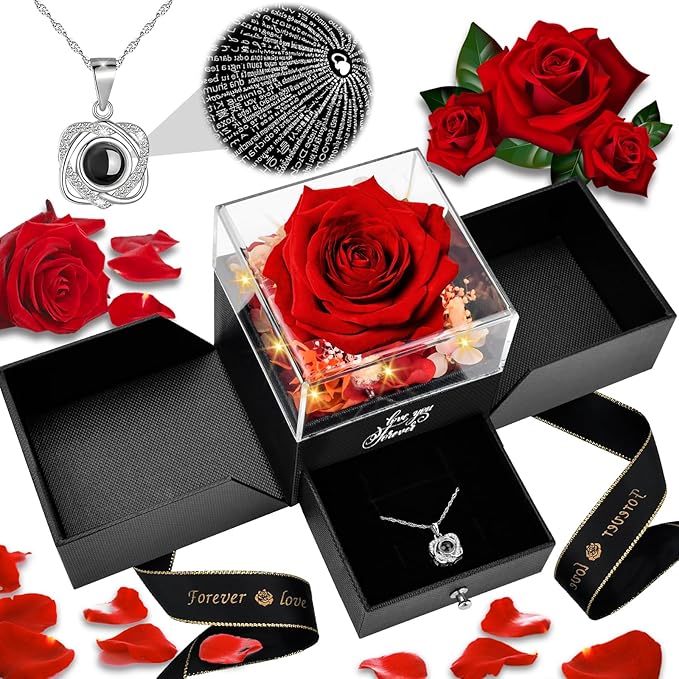 Mothers Day Gifts for Mom: Forever Real Rose with Heart I Love You Necklace Christmas Birthday Anniversary Valentines Day ...