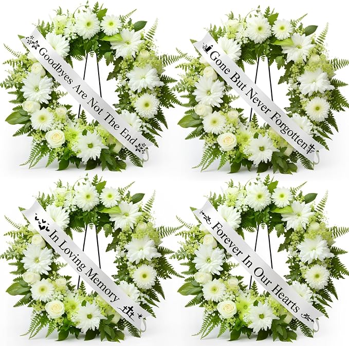 Maysing 4 Pack Funeral Sash Memorial Wreath Sash 59 x 4 Inch Funeral Ribbon Celebration of Life Ribbon for Casket or Wreat...