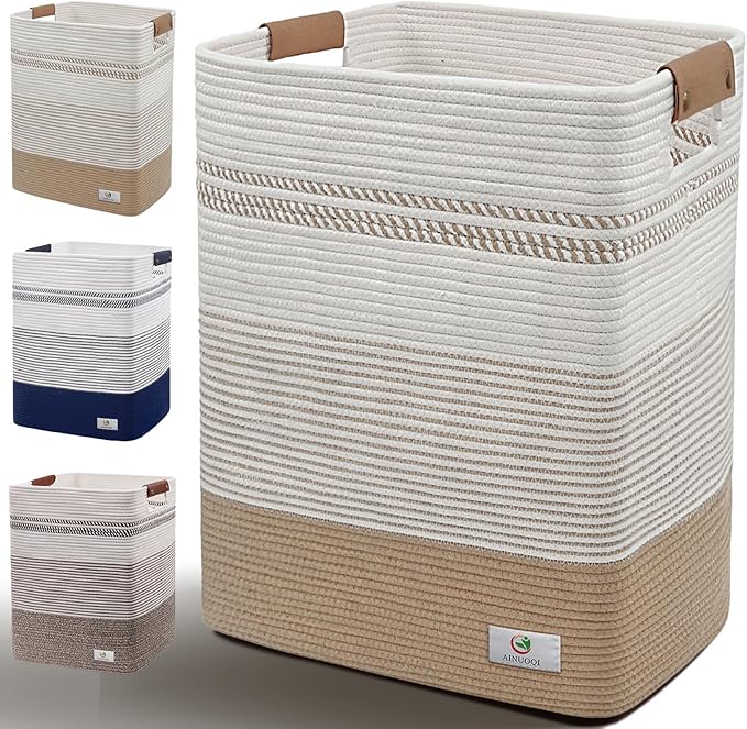 Large Laundry Hamper Basket, 85L Cotton Rope Woven Storage Bin for Blankets, Dirty Clothes Toys, Decorative Tall Basket wi...