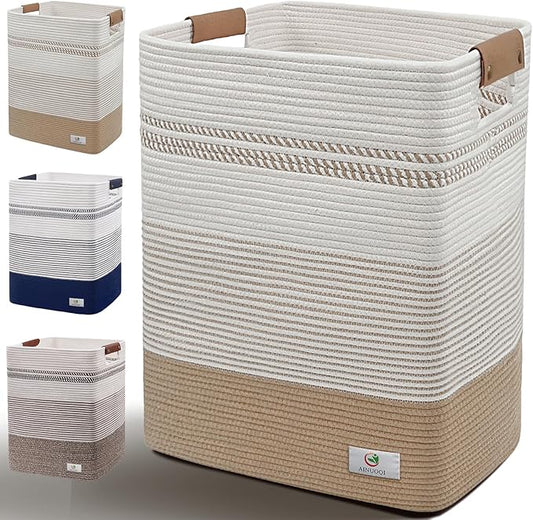 Large Laundry Hamper Basket, 85L Cotton Rope Woven Storage Bin for Blankets, Dirty Clothes Toys, Decorative Tall Basket wi...