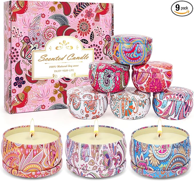 Scented Candles Gifts Set for Women, 9 Pack Aromatherapy Candles Pack Soy Wax Include Lavender, Jasmine and Vanilla Scente...