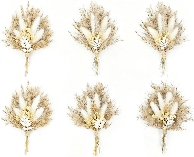 Mini Dried Flower Bouquet Set of 6, Boho Wedding Decor, Boutonniere for Men,Table Centerpieces, Dry Pampas Grass,Birthday ...