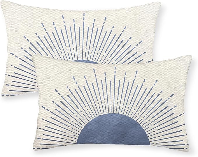 JEFERSO Summer Blue Pillow Covers 12x20 Set of 2 Stripes Sunshine Decorations Outdoor Throw Pillows Boho Sunset Sun Decora...