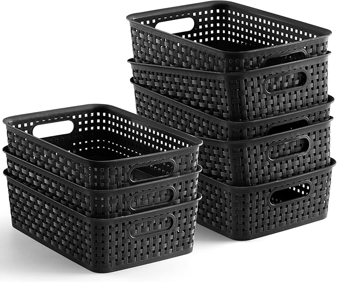 [ 8 Pack ] Plastic Storage Baskets, Small Pantry Organization and Storage Bins, Household Organizers for Laundry Room, Bat...