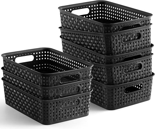 [ 8 Pack ] Plastic Storage Baskets, Small Pantry Organization and Storage Bins, Household Organizers for Laundry Room, Bat...