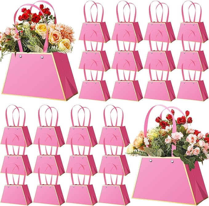 Noveread 24 Pcs Mother's Day Floral Gift Bags Bulk Portable Flower Bouquet Wrapping Paper Bag with Handle Waterproof Flori...