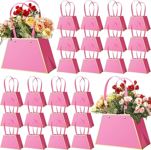 Noveread 24 Pcs Mother's Day Floral Gift Bags Bulk Portable Flower Bouquet Wrapping Paper Bag with Handle Waterproof Flori...