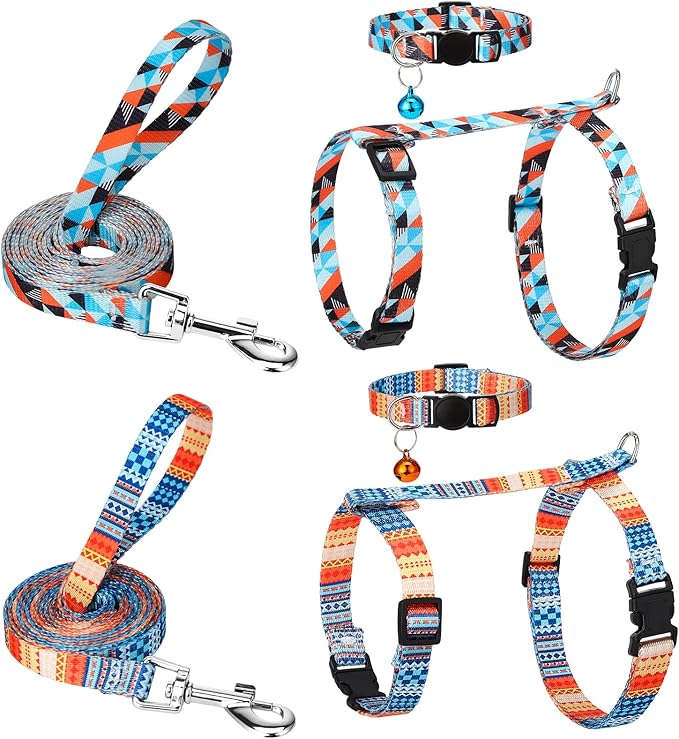 2 Pack Cat Harness and Leash Set, Escape Proof Adjustable Kitten Harness with Leash Collar Lightweight Soft and Comfortabl...