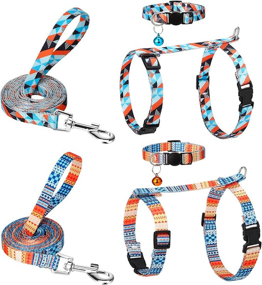 2 Pack Cat Harness and Leash Set, Escape Proof Adjustable Kitten Harness with Leash Collar Lightweight Soft and Comfortabl...