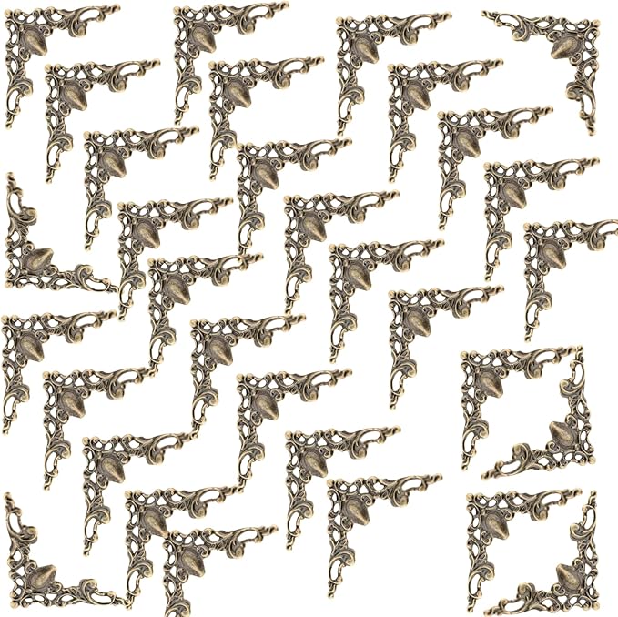 30 Pcs Antique Edge Corner Decorative Protectors, Scrapbooking Albums Embellishment Photo Frame Jewelry Box Decorative Cor...