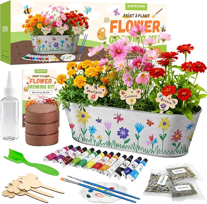 PLANTMEW Paint & Plant Flower Growing Kit for Kids - Fun Kids Gardening Set - Unique Birthday, Crafts & Arts, Gardening Gi...