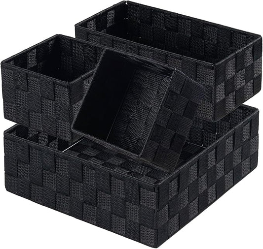 Posprica Small Black Baskets Cube Bin Container Tote,Woven Storage Baskets for Organizing Organizer Divider for Drawer, Cl...