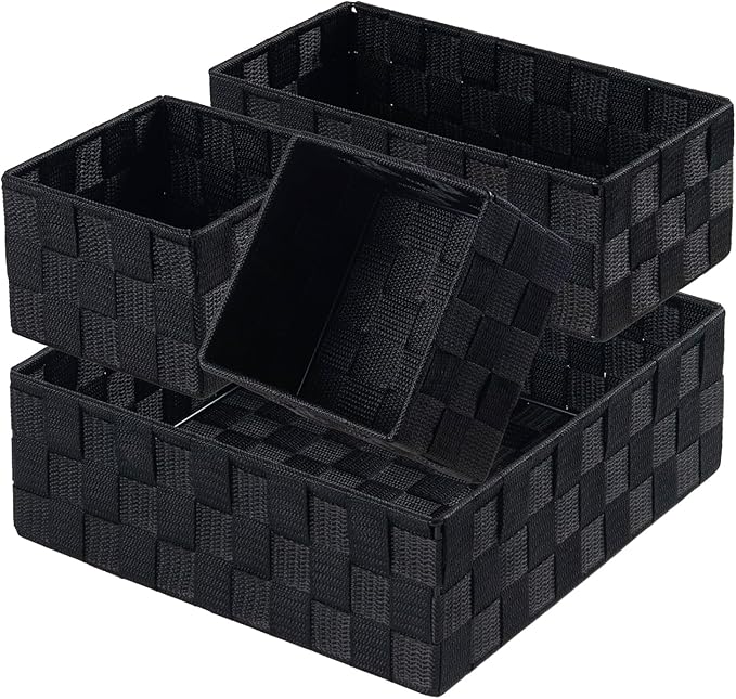 Posprica Small Black Baskets Cube Bin Container Tote,Woven Storage Baskets for Organizing Organizer Divider for Drawer, Cl...