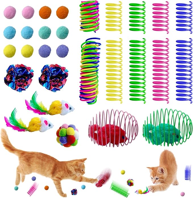 EchoFrog 27Pcs Cat Toys Variety Pack for Indoor Cats, Interactive Spring Cage Mice & Small Mice, Plush Balls, Crinkle Ball...
