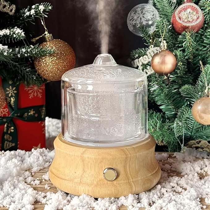 Lecdura 80ML Glass Essential Oil Diffuser with Glass Reservoir & Wood Base, Small Ultrasonic Aroma Diffusers with Auto-Off...