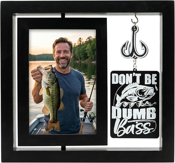 InnoBeta Fishing Gifts for Men on Birthday, Christmas, Rotating Picture Frame, 4x6 Double-Sided Display Photo Frame
