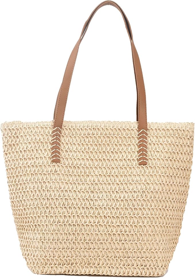 Kehpish Large Straw Shoulder Bag Summer Beach Bag for Women Straw Tote Bag Handbag With Zipper Summer Shoulder Bag