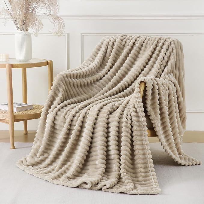 YIICKO Khaki Throw Blanket for Couch Sofa 50x60 inches Striped Fleece Blankets Room Home Decor Lightweight Plush Soft Cozy...