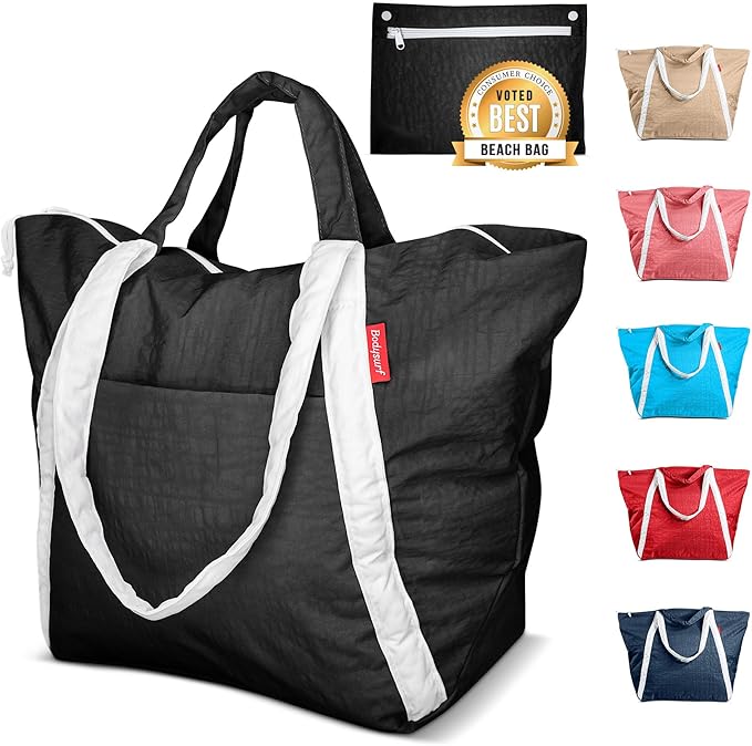 Bodysurf Beach Bags Waterproof Sandproof - Packable Foldable Nylon Zipper Tote Bag for Travel Lightweight, Pool, Boat, Cruise