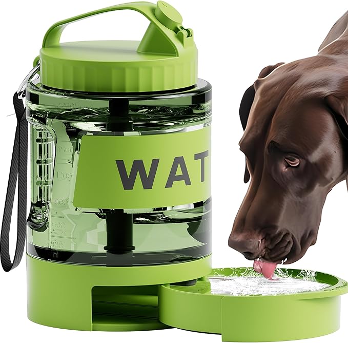 77oz Dog Water Dispenser, Camping Essentials, Large Travel Bottle with Pull-Out Drinking Bowl, Portable Beach Accessories,...